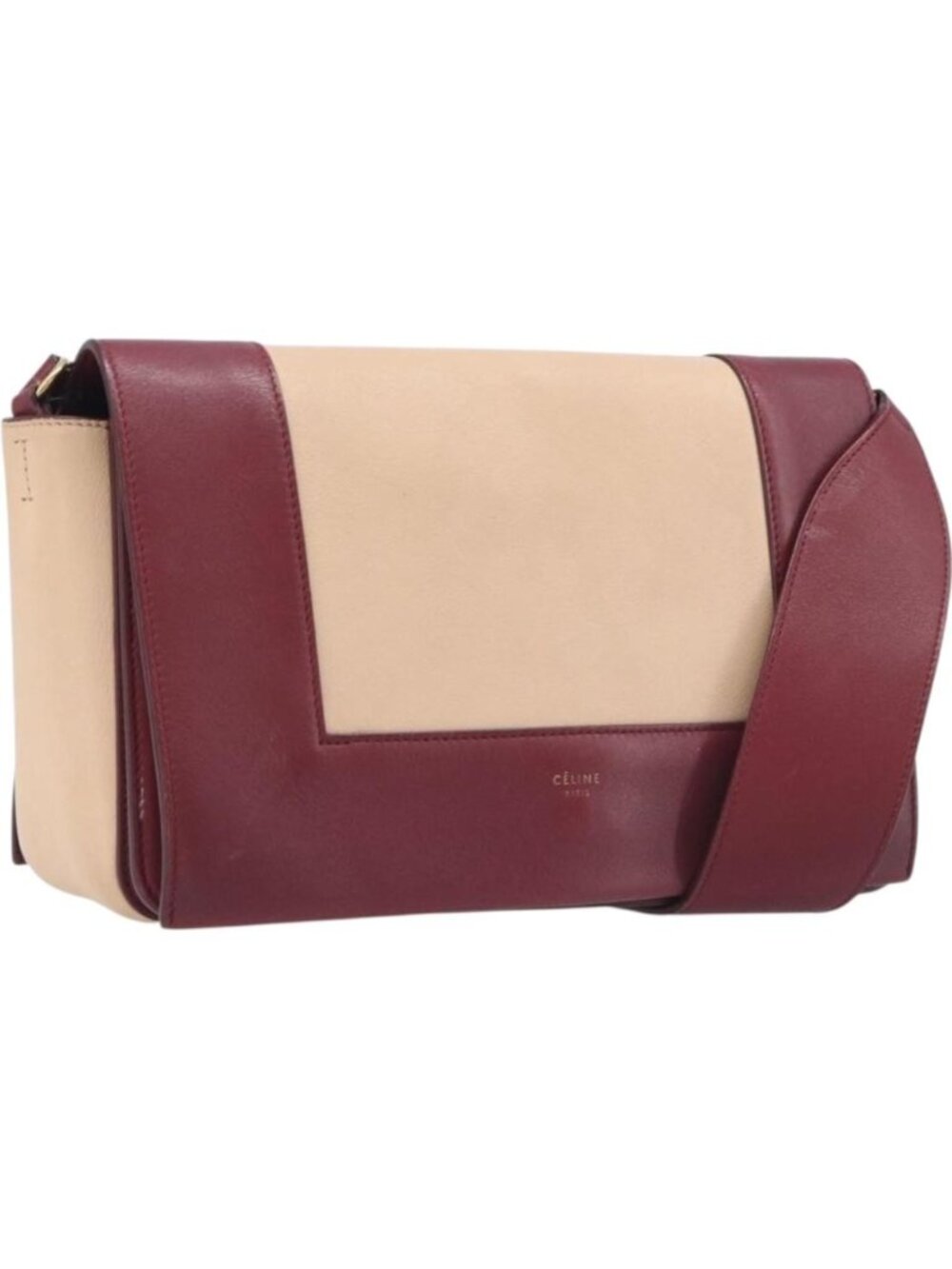CELINE flame Shoulder Bag Leather Beige Wine Red